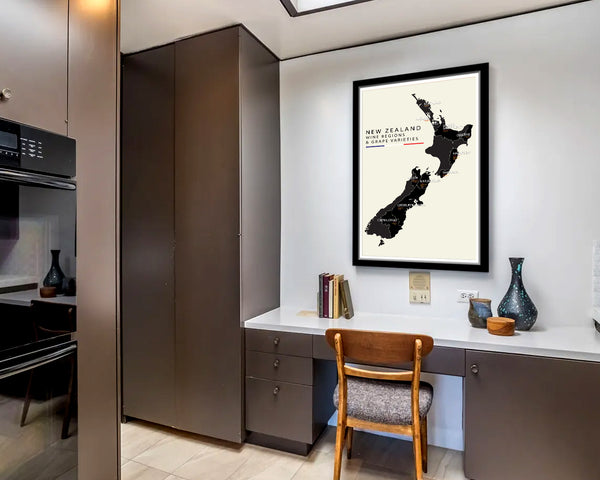 New Zealand Wine Regions and Grape Varieties Minimalist Map - 13x19 16x24 or 24x36 Inches - Home Decor