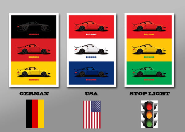 Air Cooled Inspired Porsche 911 Decisions Decisions Decisions - Colors Tribute - Poster 334 - Home Decor
