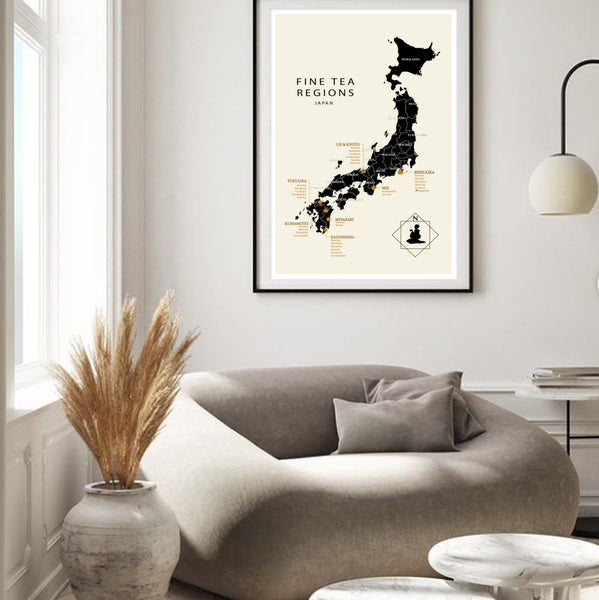 Japanese Tea Regions - Japan Map - 13x19, 16x24 or 24x36 Inches - Home Decor
