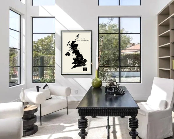 Gin Distilleries Poster | England Scotland Minimalist Map - 13x19 16x24 or 24x36 Inches