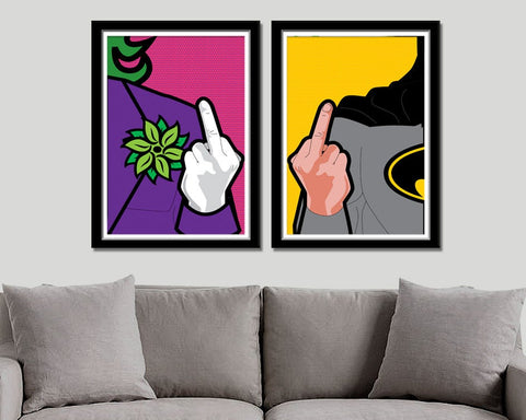 Joker and Batman Cranky Super Hero Poster Collection - Pop Art Print 434 - Home Decor