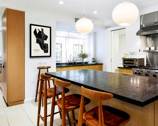 Sonoma County Minimalist Wine Map -  With Wineries Poster - Home Decor