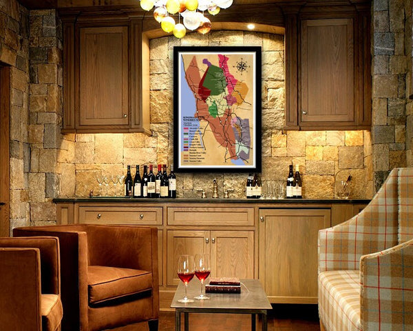 Sonoma Wine County Wineries Poster - 13x19 -or- 24x36 Inches - (Print 311) - Home Decor