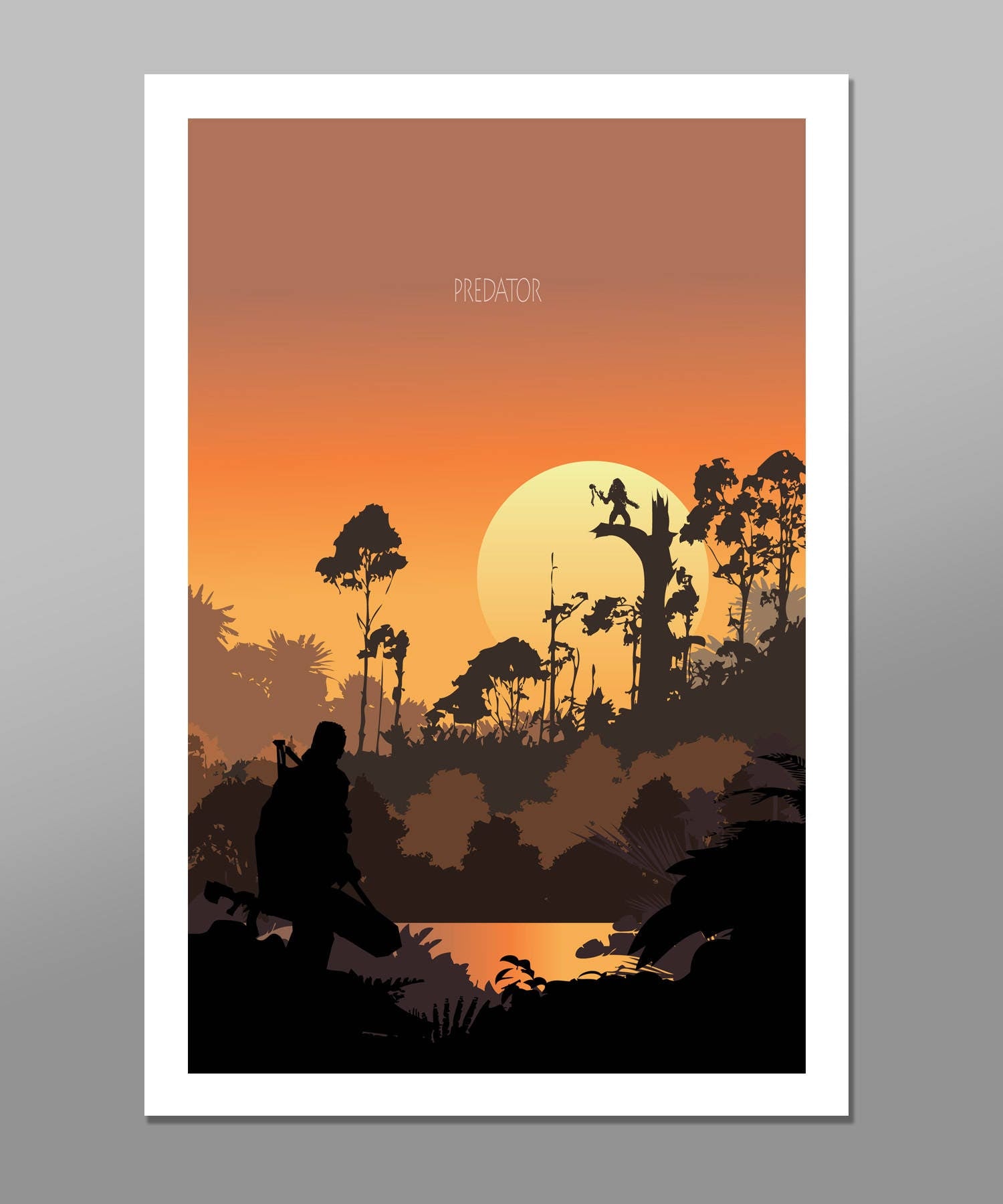 Predator Inspired Minimalist Sunset Movie Poster - Print 456 - Home Decor