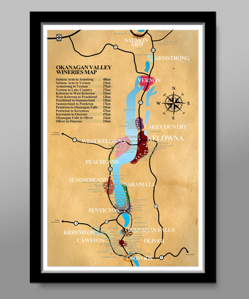 Okanagan Valley Wineries Poster - 13x19 16x24 or 24x36 or 12x36 Inches - (Print 311) - Home Decor