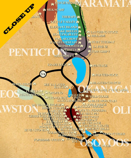 Okanagan Valley Wineries Poster - 13x19 16x24 or 24x36 or 12x36 Inches - (Print 311) - Home Decor