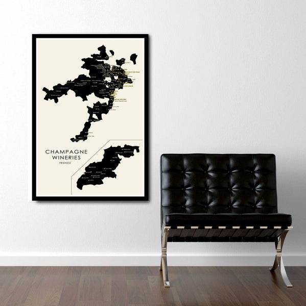 Champagne France Minimalist Map - 13x19 16x24 or 24x36 Poster - Home Decor
