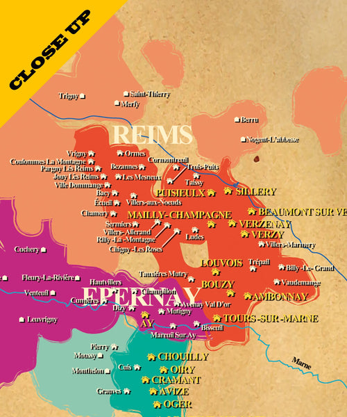 Champagne France Wineries Map - 13x19 16x24 or 24x36 Inch Poster - (Print 311) - Home Decor