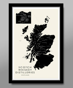 Scotland's Whiskey/Scotch Distilleries Minimalist Map - Home Decor