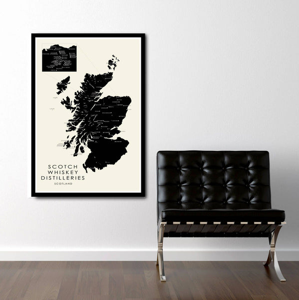 Scotland's Whiskey/Scotch Distilleries Minimalist Map - Home Decor