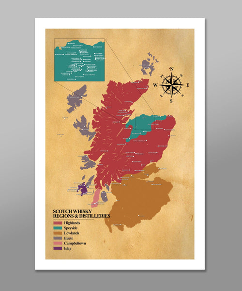 Classic Whiskey/Scotch Distilleries Map - Scotland Poster - Home Decor