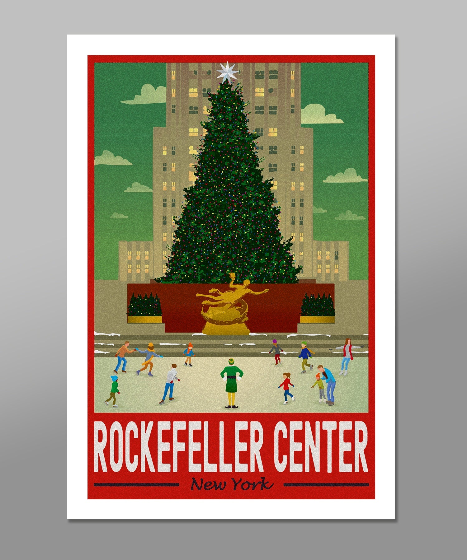Christmas Elf in NY Inspired Rockefeller Center Poster - Home Decor