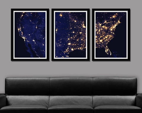 USA Satellite Photo at Night - HiRez 3 Series - Home Decor