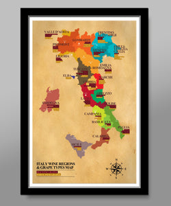 Classic Italian Wine Regions & Grape Types Poster - Wine Poster - Home Decor