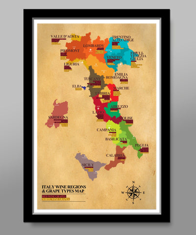 Classic Italian Wine Regions & Grape Types Poster - Wine Poster - Home Decor