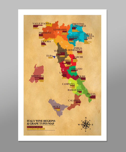 Classic Italian Wine Regions & Grape Types Poster - Wine Poster - Home Decor