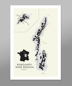 Burgundy Regions of France Minimalist Map - 13x19 16x24 or 24x36 Inches - Home Decor