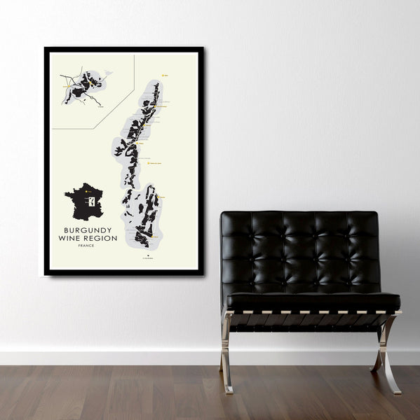 Burgundy Regions of France Minimalist Map - 13x19 16x24 or 24x36 Inches - Home Decor