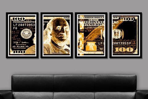 The Full Benjamin 100 Dollar Bill - Abstract Art - Gold Boss Version - Office Art // Home Decor