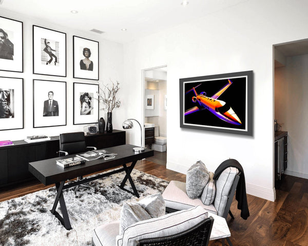 Private Jet Gulfstream 550 - VIBRANT Collection - Pop Art  - 13x19 OR 24x36 Inches - Home / Office Decor