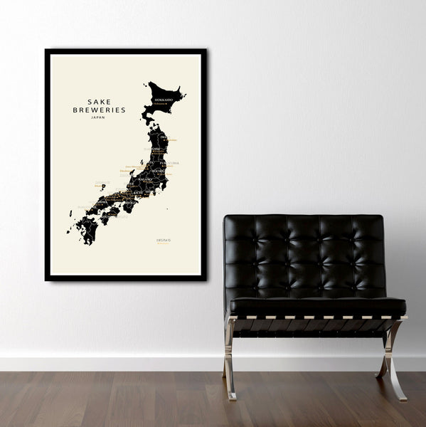 Sake Regions of Japan Minimalist Map - 13 x 19, 16 x 24 or 24 x 36 - Home Decor