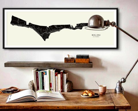 Malibu Minimalist Poster Map - 12 x 36 Inches - Home Decor