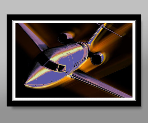 Private Jet Challenger 650 - VIBRANT COLLECTION - Pop Art - 13x19 OR 24x36 Inches - Home / Office Decor