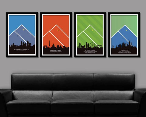 Grand Slam Tennis Collection Poster Set - Print 455 - Home Decor- 13 X 19 16 X 24-OR- 24 x 36 Inches