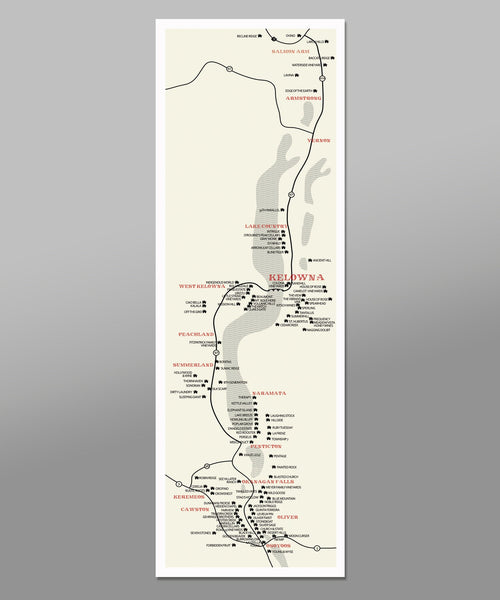 Okanagan Valley Minimalist Wineries Poster - 12x36 - Home Decor