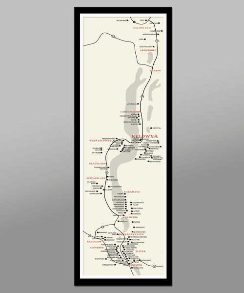 Okanagan Valley Minimalist Wineries Poster - 12x36 - Home Decor