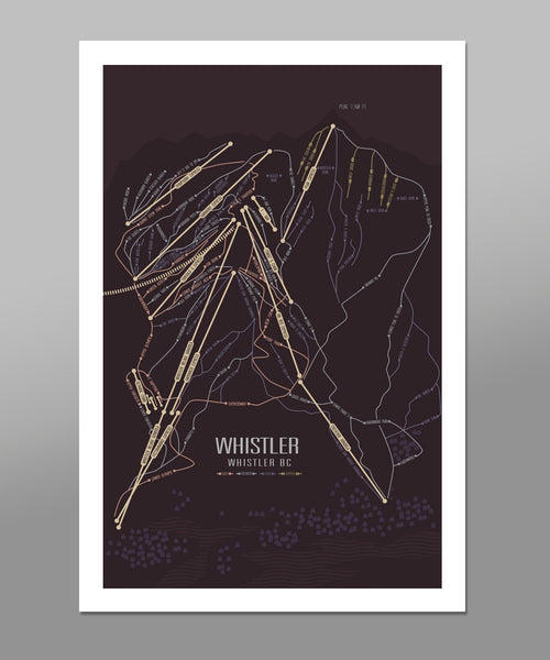 Whistler Blackcomb Minimalist Art - Ski Art - Home Decor - 13x19 or 24x36 Inch - Home Decor