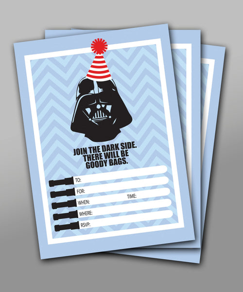 DOWNLOADABLE Darth Vader Inspired Birthday Invitations (cut to 5 X 7 inches each) - Instant Download