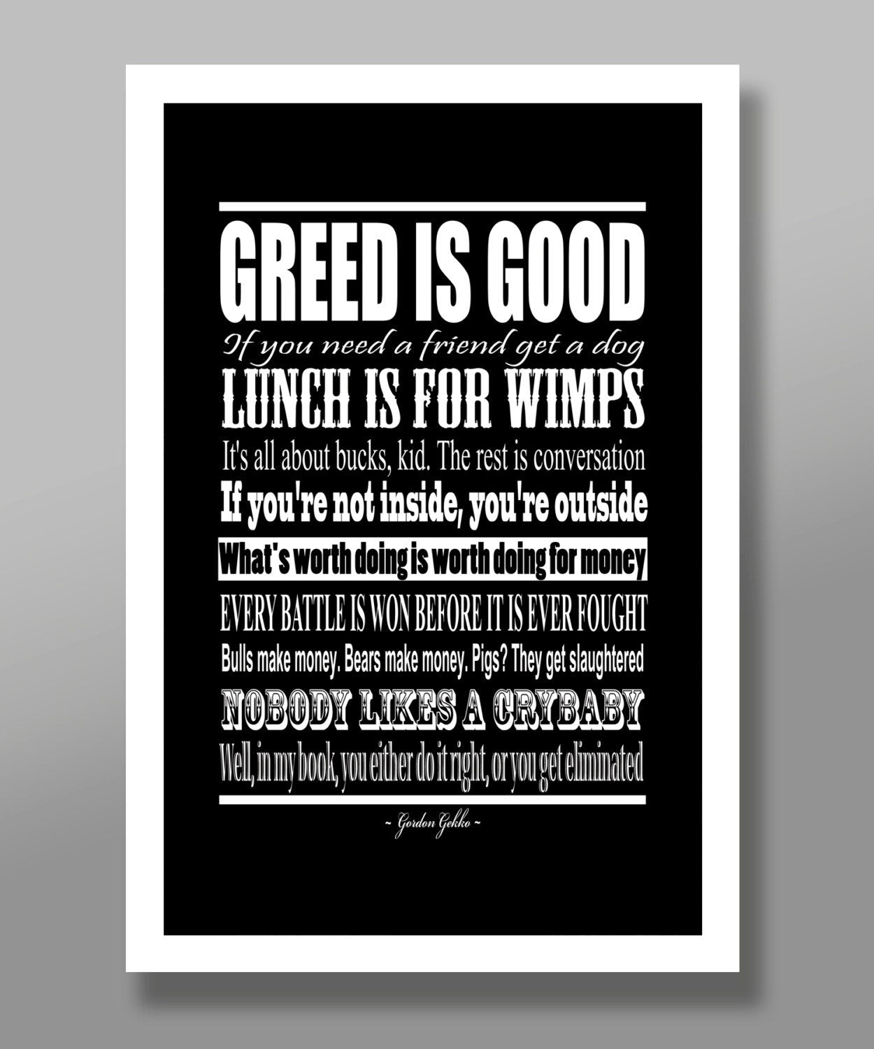 Wall Street Quotable Movie Poster - Print 320 - Home Decor