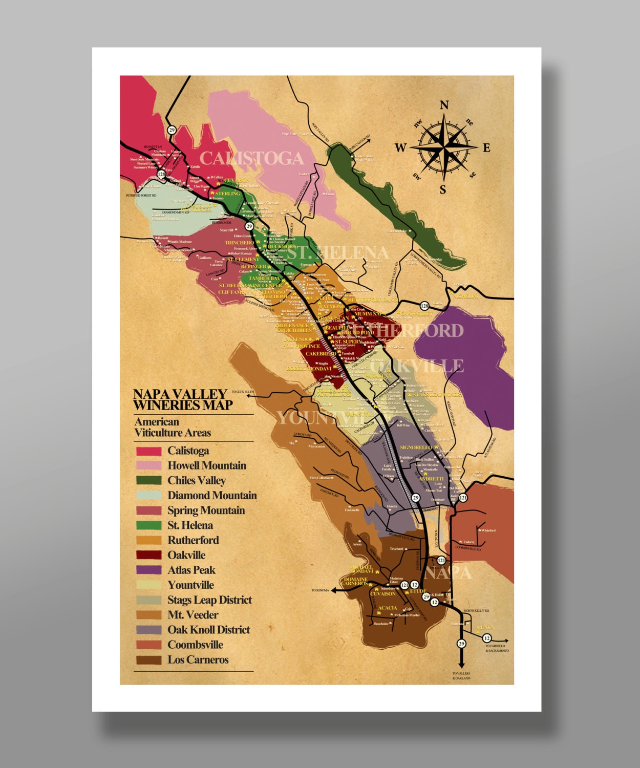 Napa Valley Wineries Poster - (Print 311) - Home Decor
