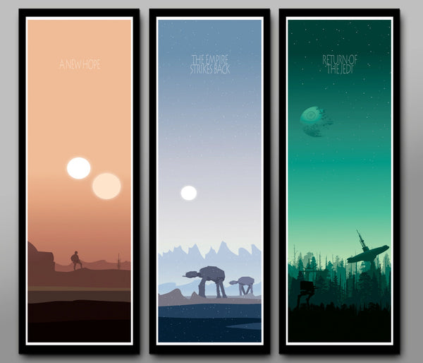 Force Inspired - Star Wars Minimalist Movie Poster Set - Sunset Collection//Long Series - 12 x 36 Inches - Print 333 - Home Decor