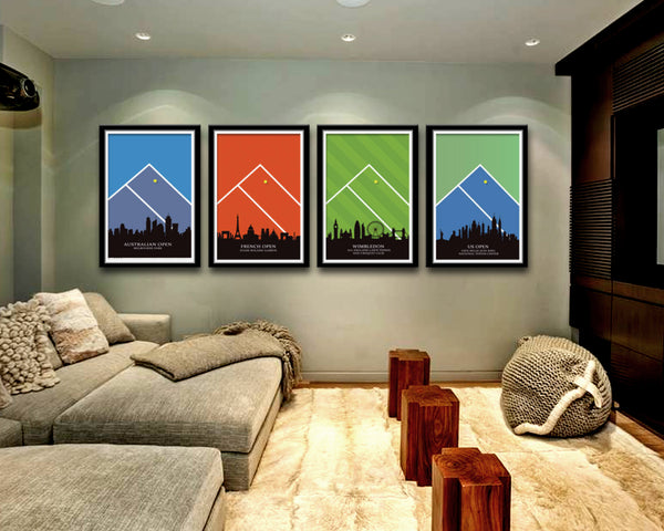 Grand Slam Tennis Collection Poster Set - Print 455 - Home Decor- 13 X 19 16 X 24-OR- 24 x 36 Inches